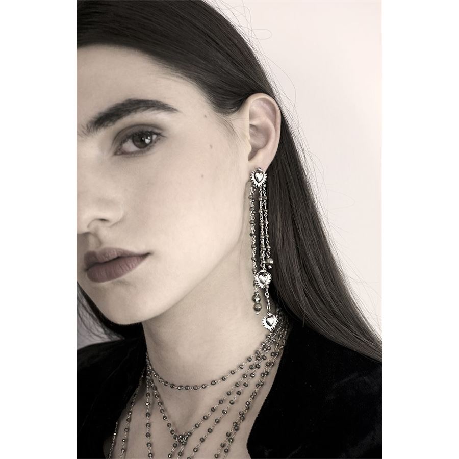 'Sacred Heart' earrings with fringes CUORE SACRO | OR TOPPAARG E FRA AG PIR